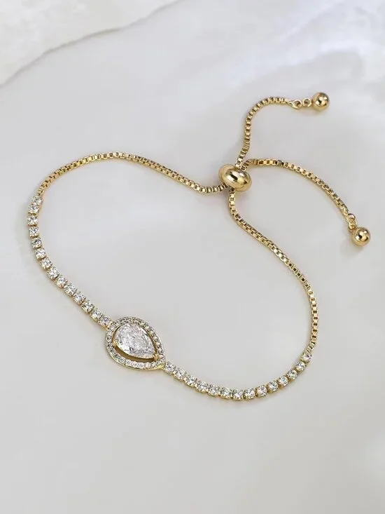 Cubic Zirconia Teardrop Earrings Necklace Bracelet Jewelry Set For Bride Bridesm - Picture 7 of 9